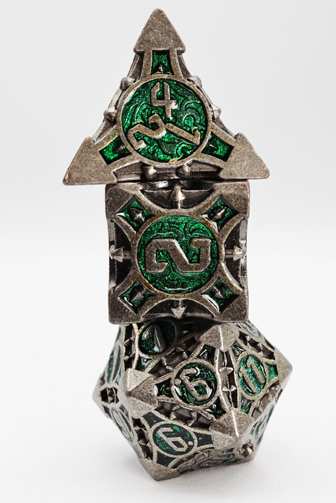 Metal RPG Dice Set - Enchanted Forest Arrow