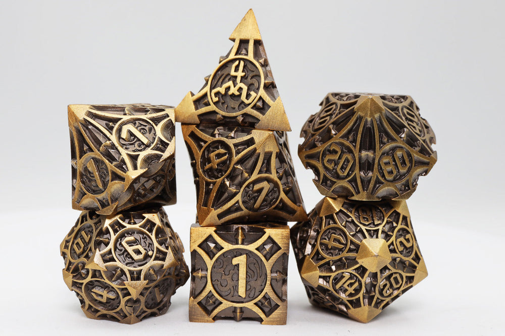 Metal RPG Dice Set - Golden Arrow