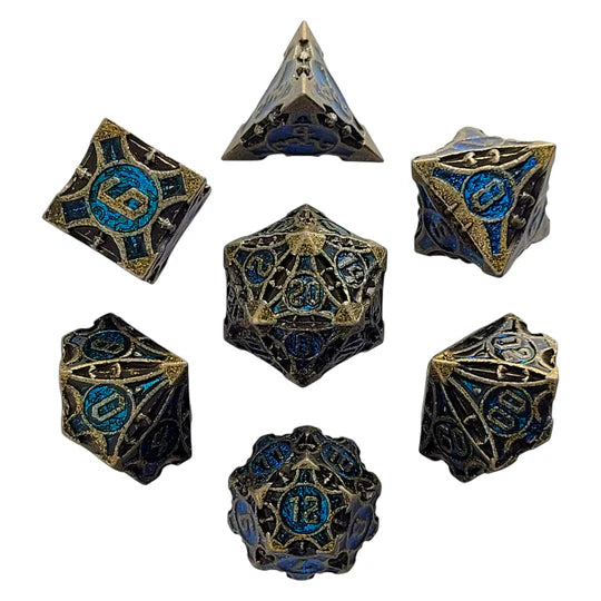 Metal RPG Dice Set - Arcane Enigma (Gold/Blue)