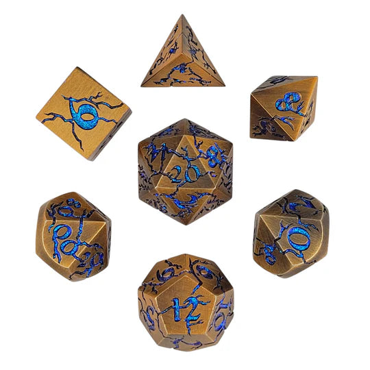 Metal RPG Dice Set - Cracked (Bronze/Blue)