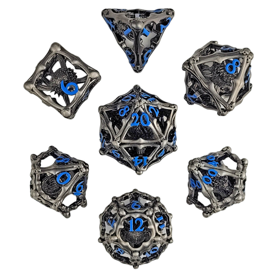 Metal RPG Dice Set - Grave Watcher Silver Blue