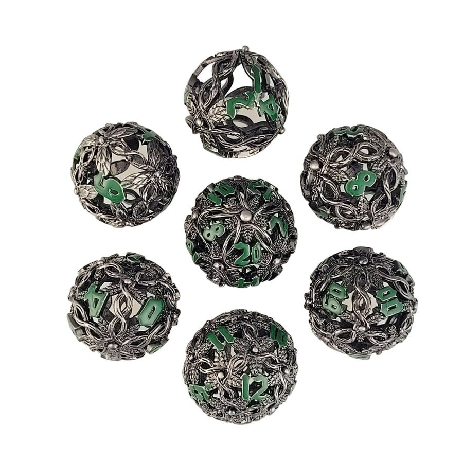 Metal RPG Dice Set - Sylvan Spheres Silver Green