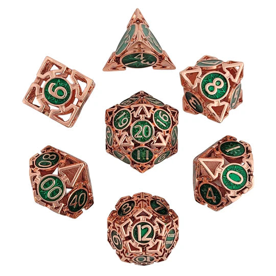 Metal RPG Dice Set - Wind's Rose (Copper/Green)