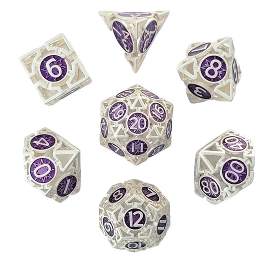 Metal RPG Dice Set - Wind's Rose (Silver/Purple)