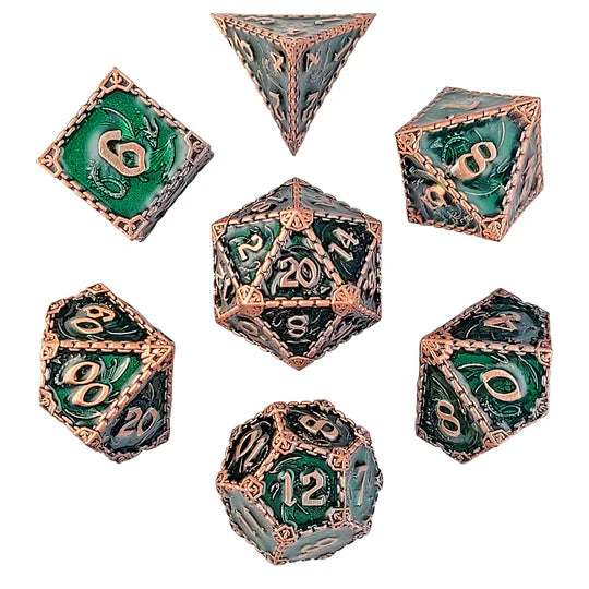 Metal RPG Dice Set - Wyrm's Mew (Antique Copper)