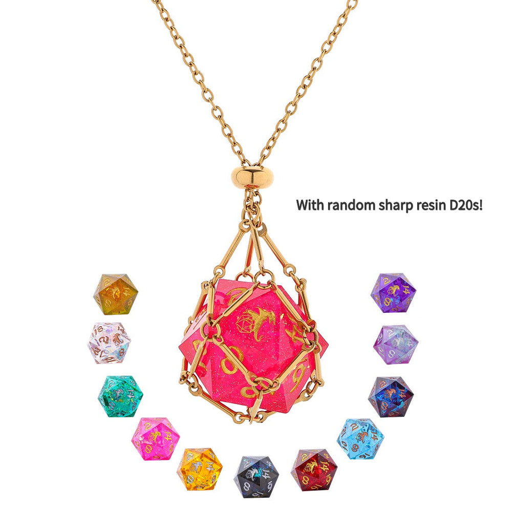 Mysticage Dice Necklace with D20 - Gold Chain