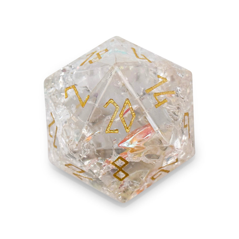 Glass D20 Boulder - Shattered K9 Rainbow Gold