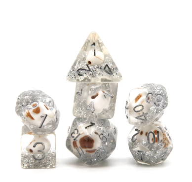 RPG Dice Set - Skull and Silver Glitter