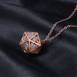 Dragon's Eye D20 Necklace - Rose Gold w/Blue Gems