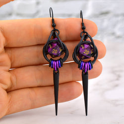 Chainmaille D20 Earrings - Purple Goth Spike