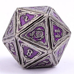 Metal RPG Dice Set - Ancient Silver w/Purple Glitter
