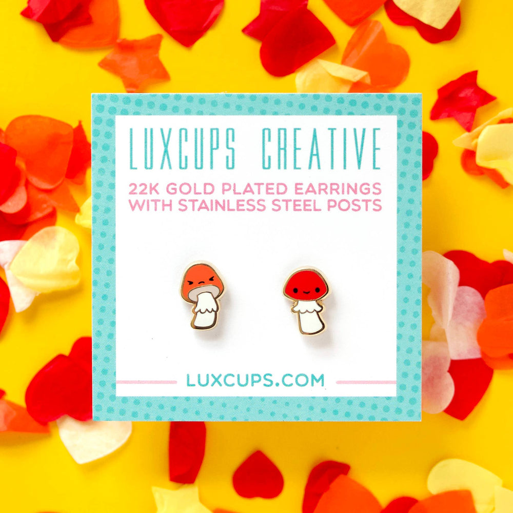 Enamel Earrings - Mushroom Friend