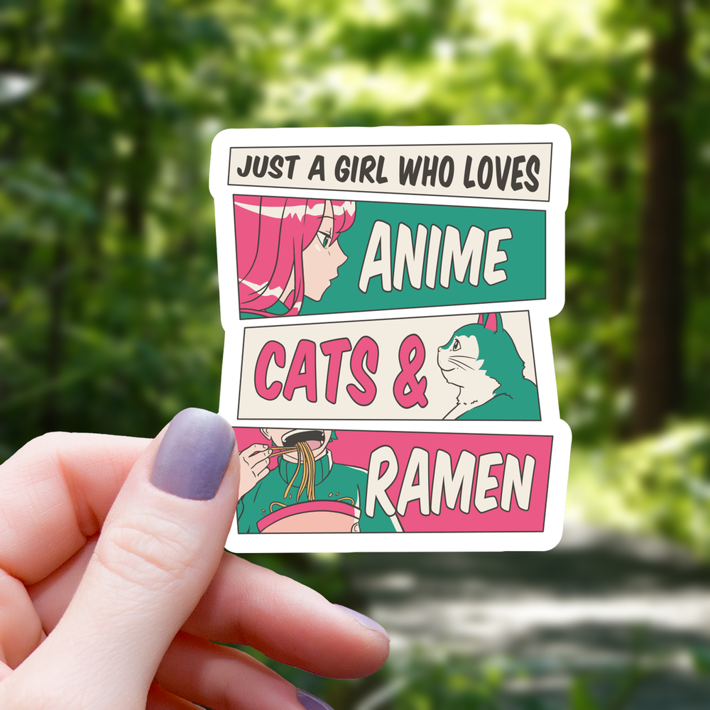 Vinyl Sticker - Anime, Cats, And Ramen