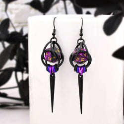 Chainmaille D20 Earrings - Purple Goth Spike