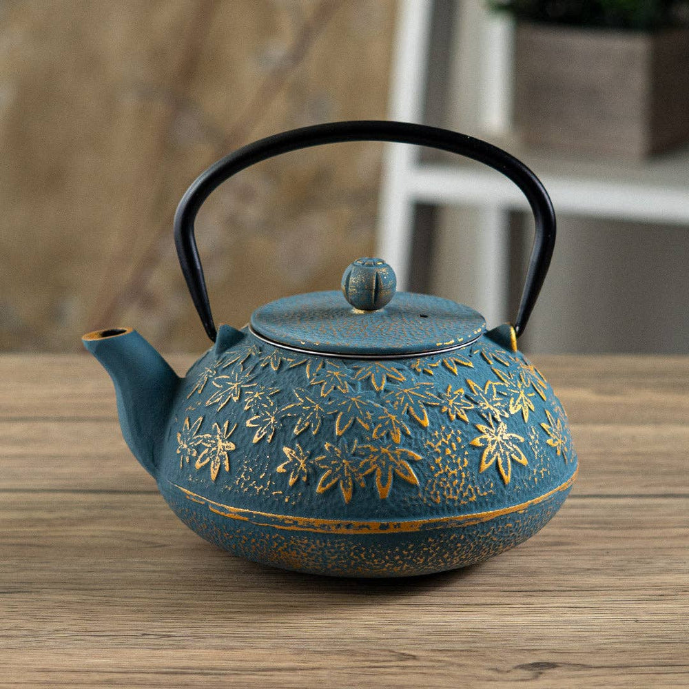 Tea Kettle - Turquoise Maple Leaves