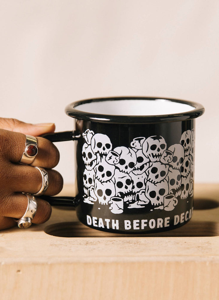 Enamel Mug - Death Before Decaf