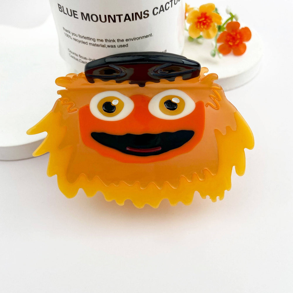 Hair Clip - Fuzzy Orange Monster