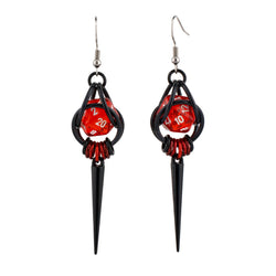 Chainmaille D20 Earrings - Red & Black Spike
