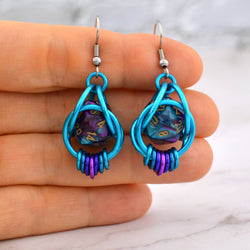 Chainmaille D20 Earrings - Purple & Turquoise