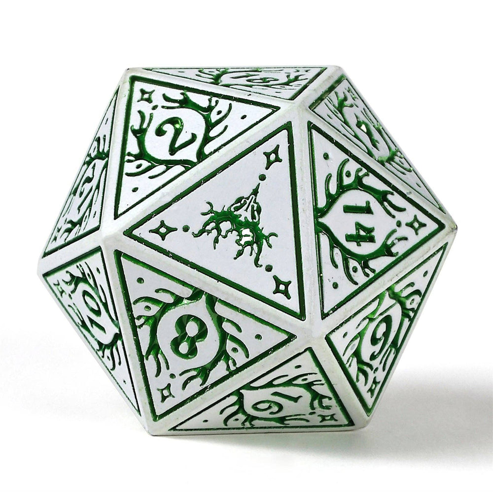 Metal RPG Dice set - Druid Class (White w/Green)