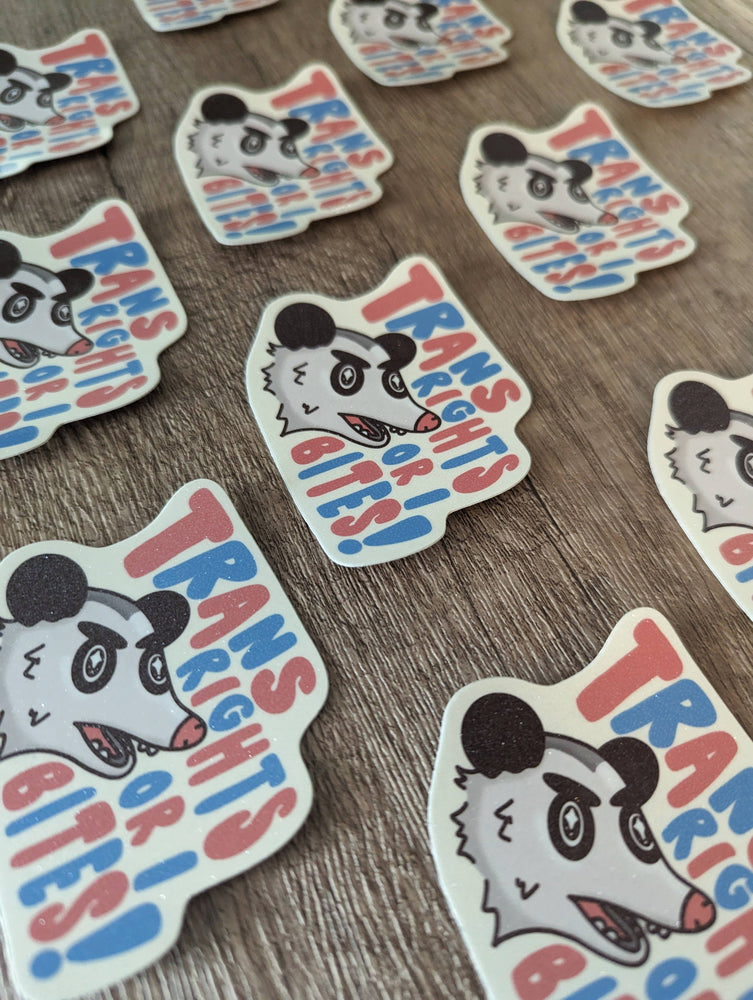 Vinyl Sticker - Possum Trans Rights or I Bites (Glitter)