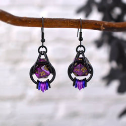 Chainmaille D20 Earrings - Purple Goth