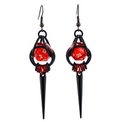 Chainmaille D20 Earrings - Red & Black Spike