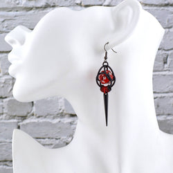 Chainmaille D20 Earrings - Red & Black Spike