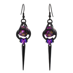 Chainmaille D20 Earrings - Purple Goth Spike