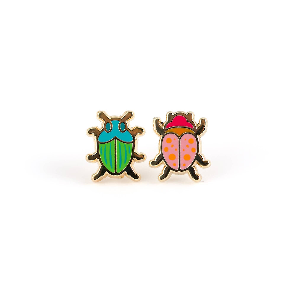 Enamel Earrings - Beetle