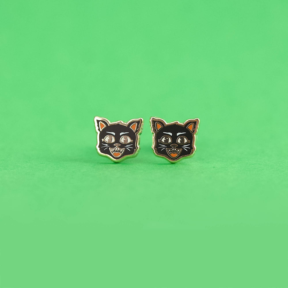 Enamel Earrings - Black Cat