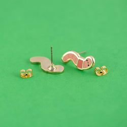 Enamel Earrings - Earthworm