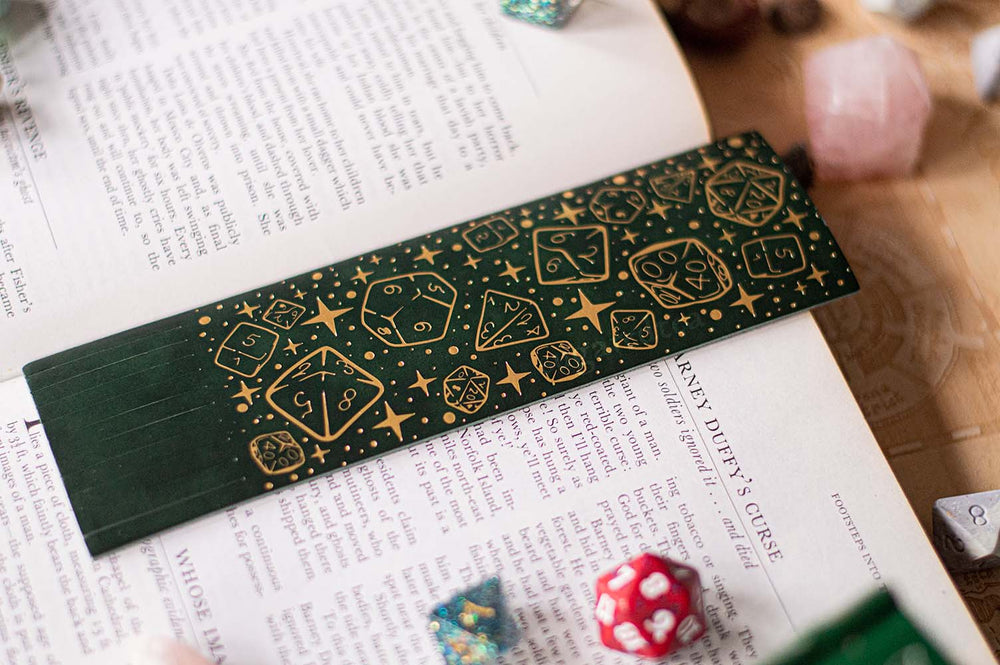 Dice Bookmark: Vegan Leather & Gold Foil - Textured Blue