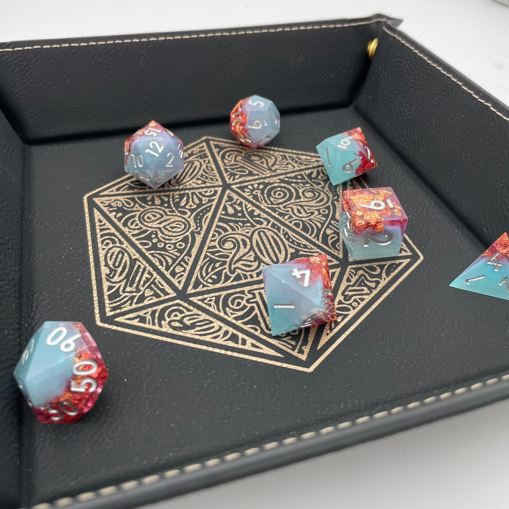 Vegan Leather Dice Tray - Gilded D20