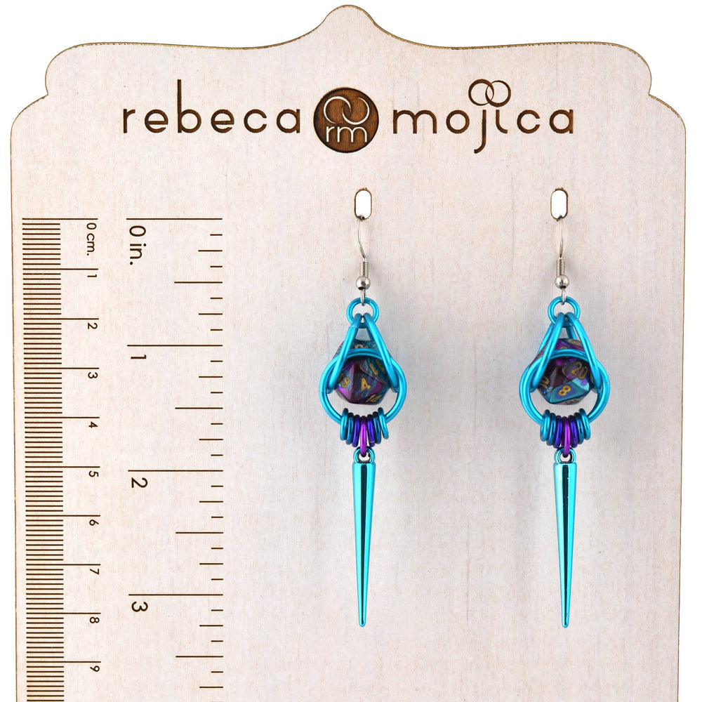 Chainmaille D20 Earrings - Purple & Turquoise Spike