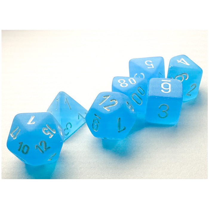 Mini RPG Dice Set: Frosted Caribbean Blue with White