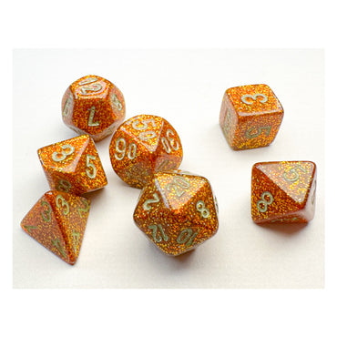 Mini RPG Dice Set: Glitter Gold with Silver