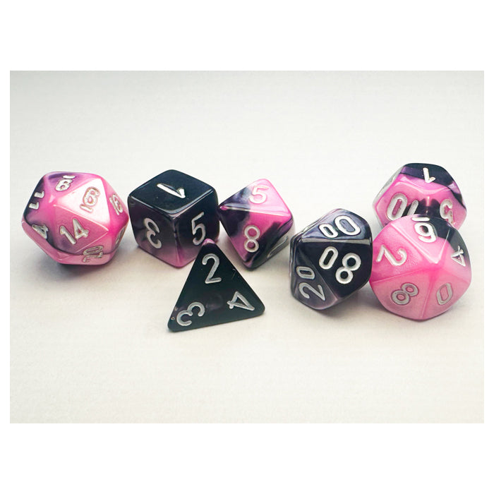 Mini RPG Dice Set: Gemini Black/Pink with White