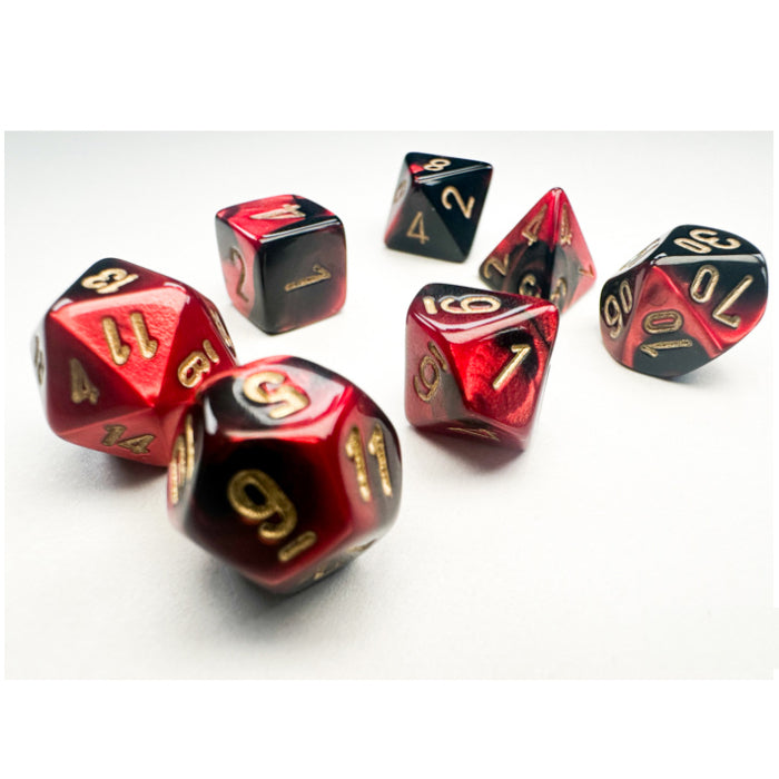 Mini RPG Dice Set: Gemini Black/Red with Gold