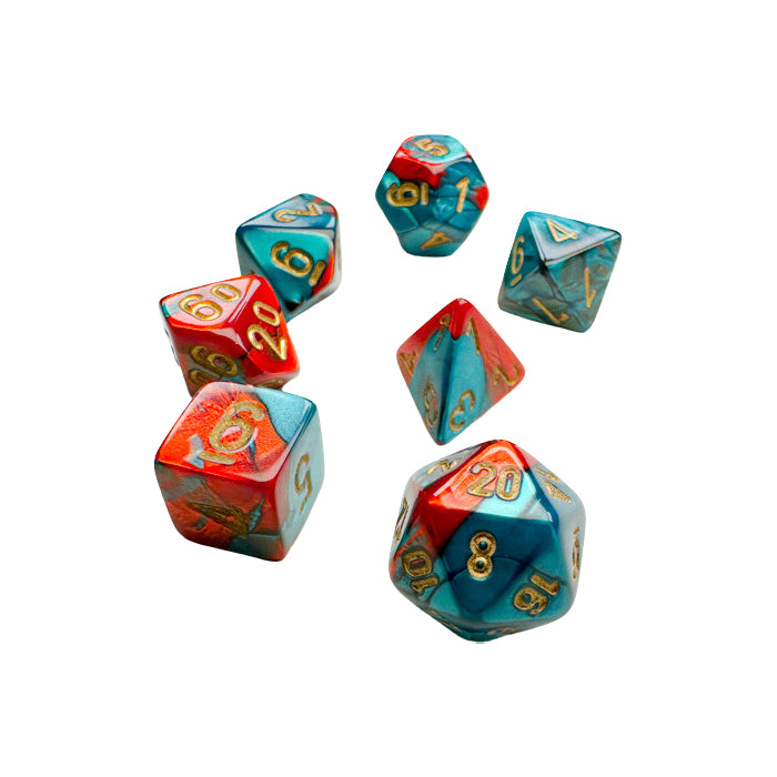 Mini RPG Dice Set: Gemini Red/Teal with Gold