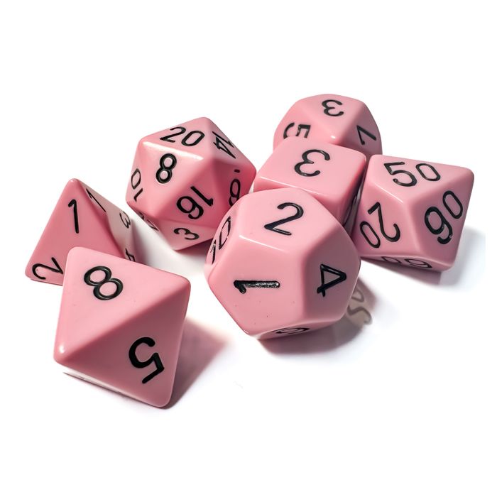 RPG Dice Set: Opaque Pastel Pink with Black