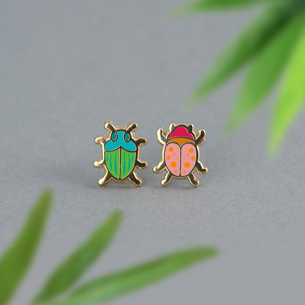 Enamel Earrings - Beetle