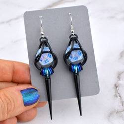 Chainmaille D20 Earrings - Black Gunmetal Spike