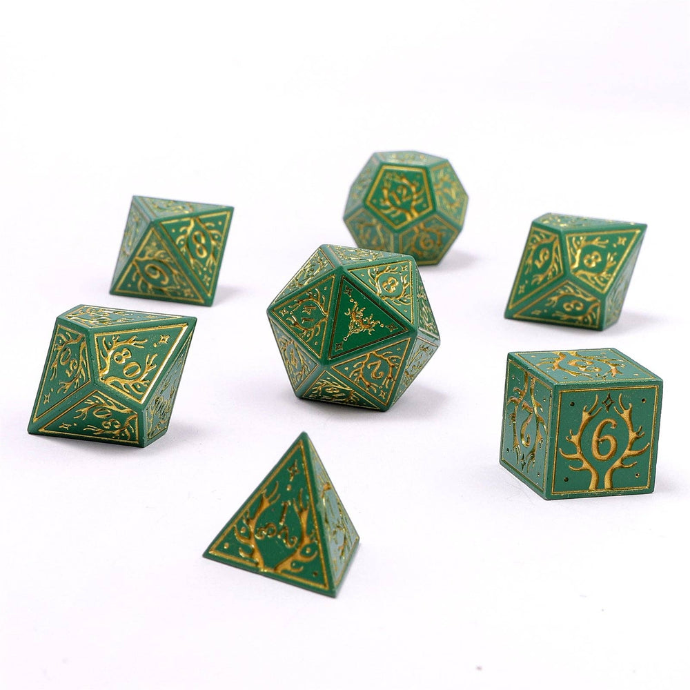 Metal RPG Dice Set - Druid Green & Gold