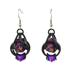 Chainmaille D20 Earrings - Purple Goth
