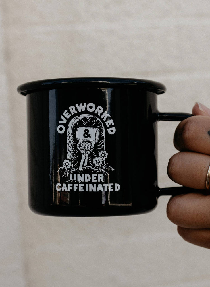 Enamel Mug - Over Worked Under Caffeinated