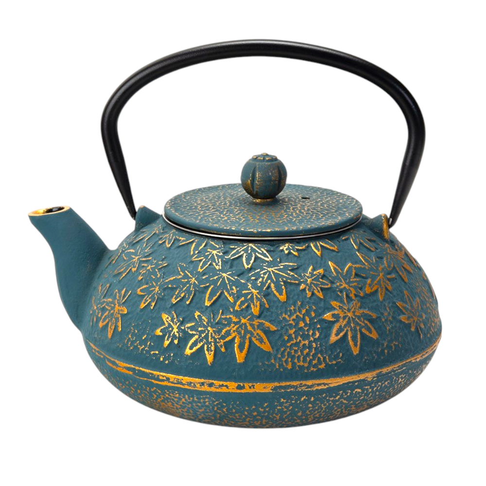 Tea Kettle - Turquoise Maple Leaves