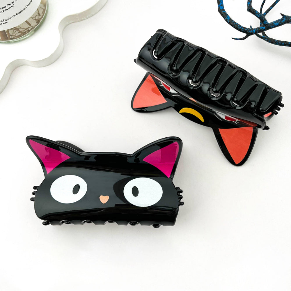 Hair Clip - Moon Cat: Black