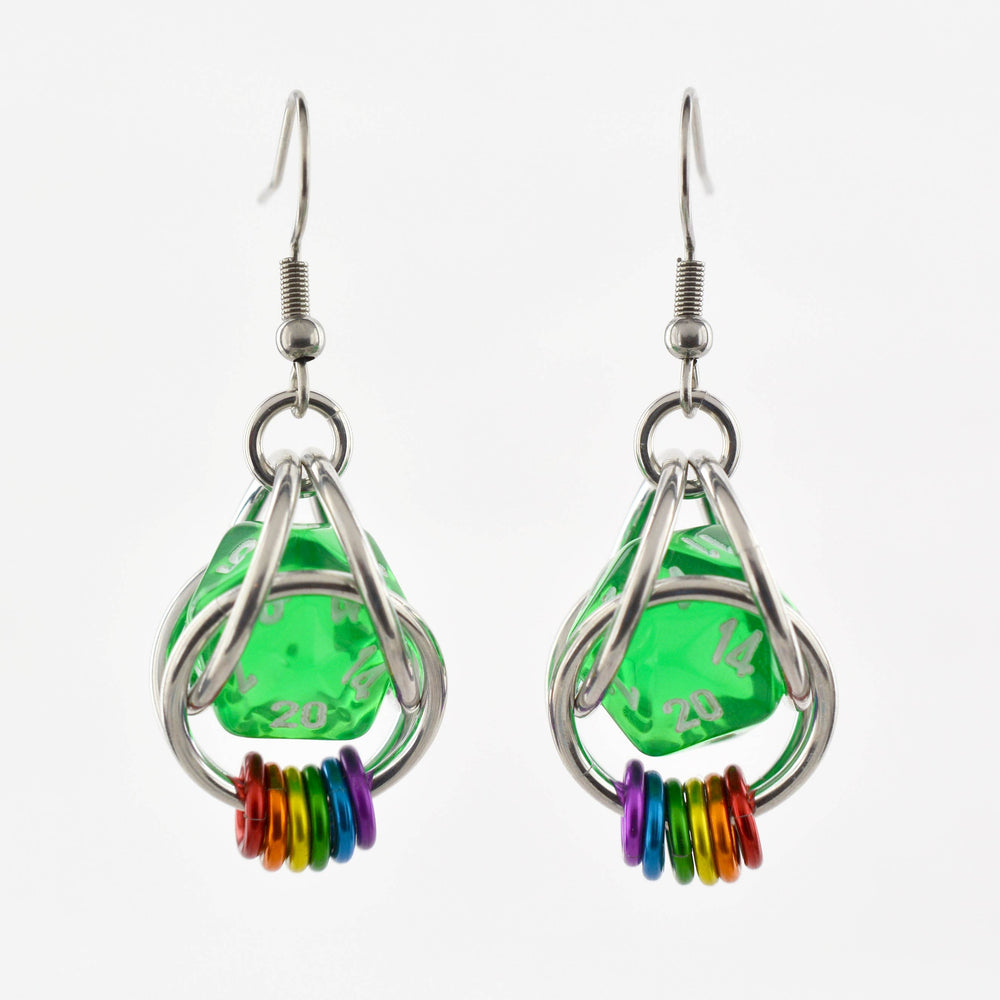 Chainmaille D20 Earrings - Ombre Turquoise
