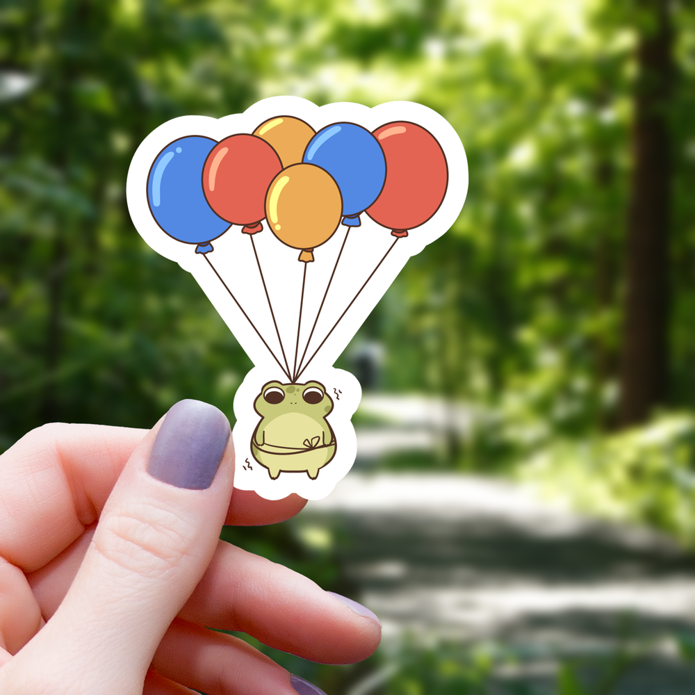 Vinyl Sticker - Frog Carried By Balloon